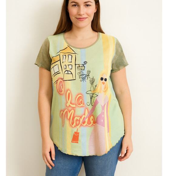 Susan Lawrence SZ XL 90s Y2K Cafe Ala Mode Graphic Sunglass Girl Tee Shirt - Picture 1 of 8